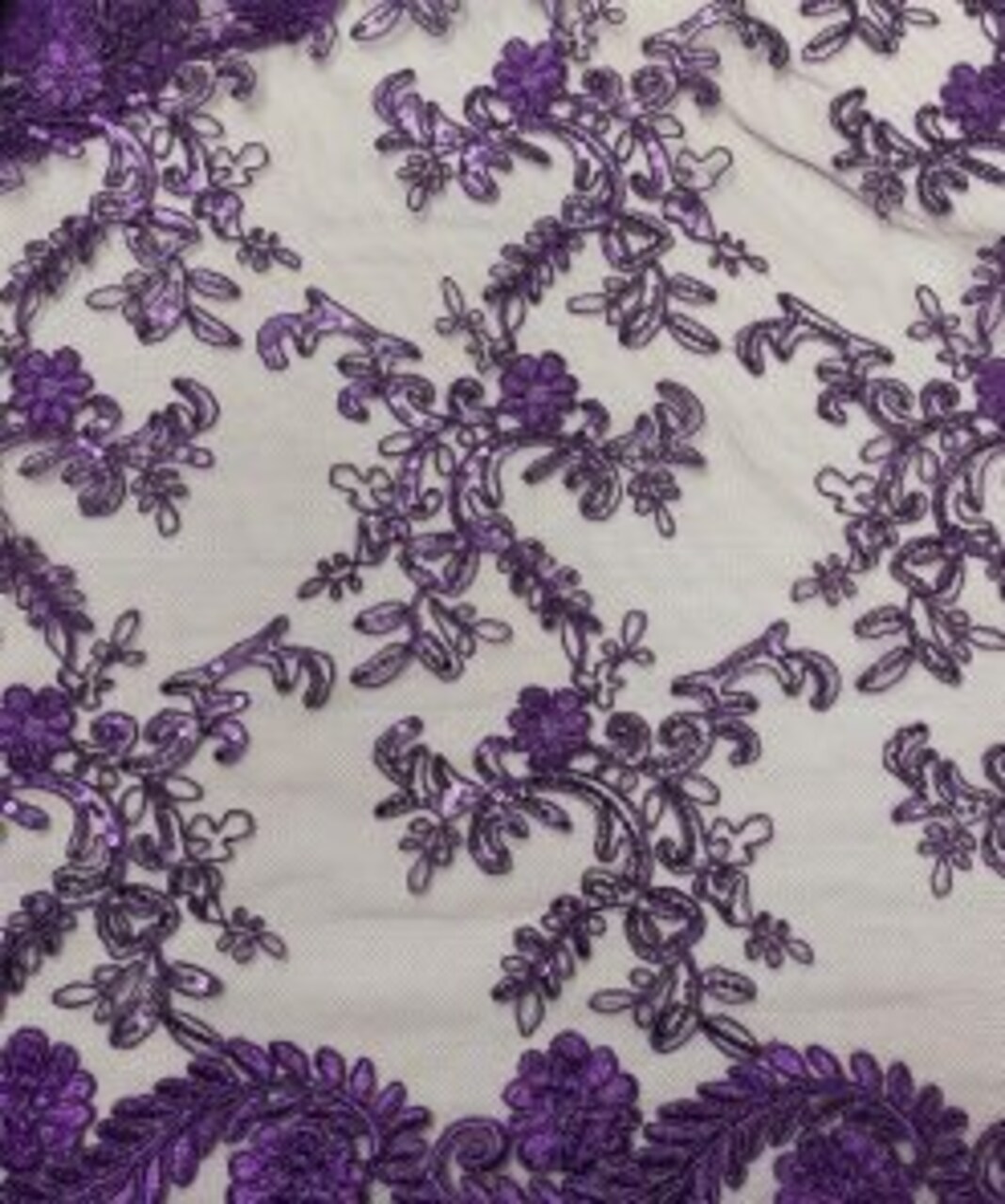 1 Yard Sequin Lace Fabric Embroidered Corded Mesh with Double Scalloped Edges 54″ Wide